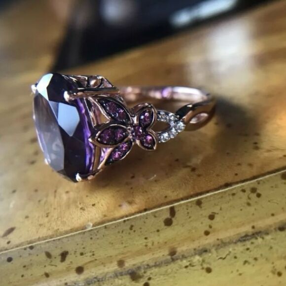 Natural African Amethyst Sterling Silver Cocktail Ring Size 9 - Picture 8 of 9